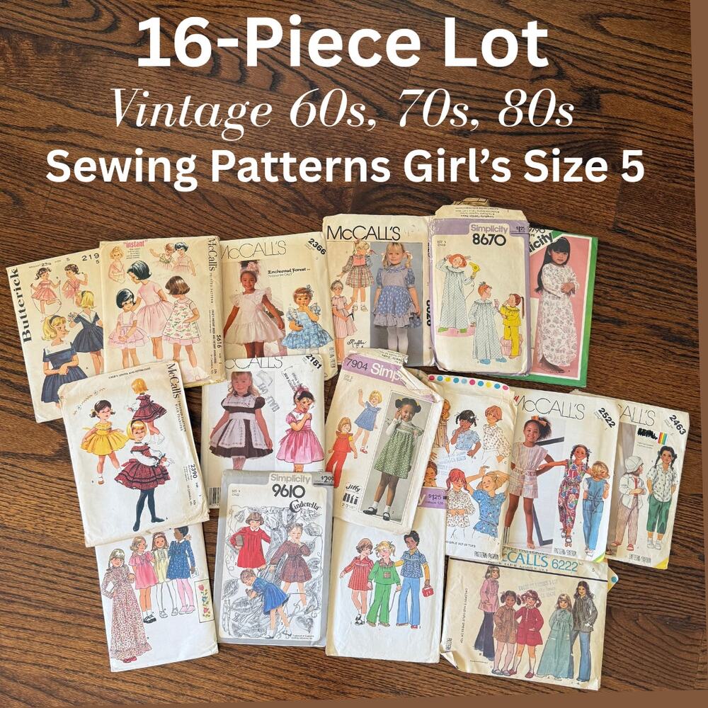 16 Piece Lot Vintage 60s 70s 80s Girls Size 5 Sewing Patterns Cupcake Dress Tops